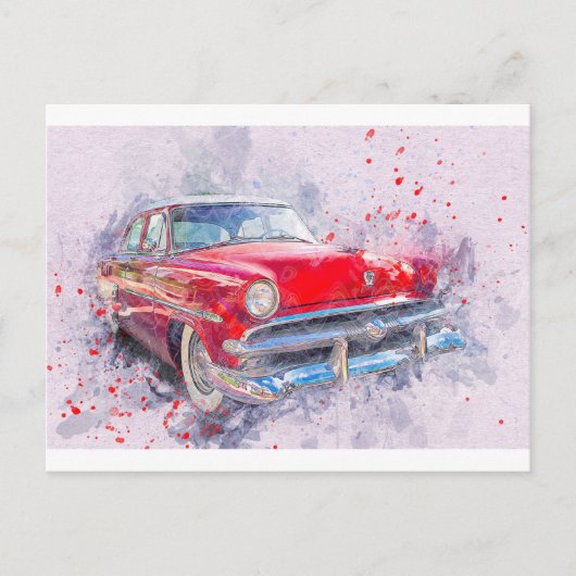 カーオールドカー抽象芸術水彩ヴィンテージ ポストカード (正面)