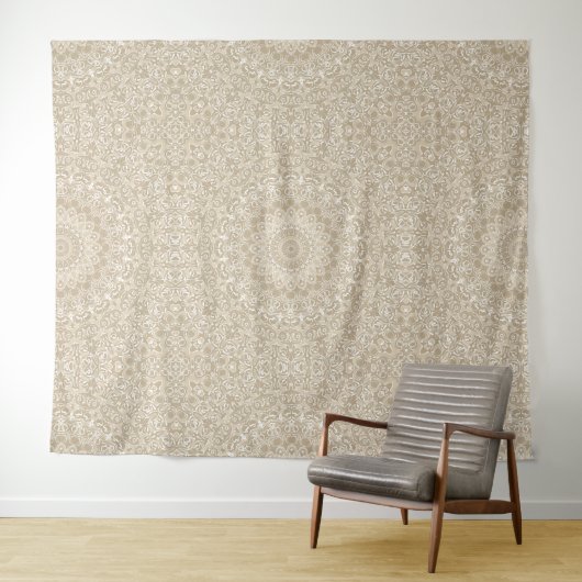 カーキと白の装飾的マンダラパターン タペストリー (インサイチュ(横))