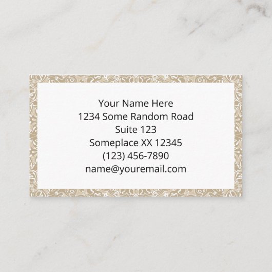 カーキと白の装飾的マンダラパターン 名刺 (裏面)