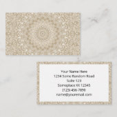 カーキと白の装飾的マンダラパターン 名刺 (正面/裏面)