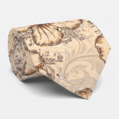 カーキと茶色のハイビスカスフラワー ネクタイ (ロール)