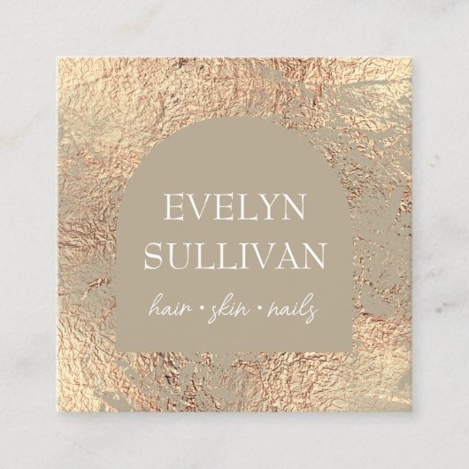 カーキと金ゴールドのテクスチャ名刺 スクエア名刺 (正面)