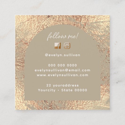 カーキと金ゴールドのテクスチャ名刺 スクエア名刺 (裏面)