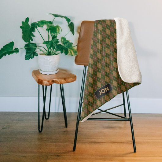 カーキアーガイルー – カモフラージュ自然トーン – 独自の文字 シェルパブランケット