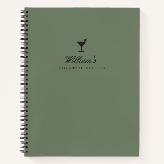 カーキエレガントグロムスマンギフトカクテル空白のレシピ ノートブック (正面)
