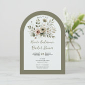 カーキオリーブグリーンの水彩花柄のブライズシャワー 招待状 (スタンド正面)