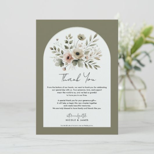 カーキオリーブグリーンウォーターフローラありがとう 招待状 (スタンド正面)