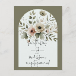 カーキオリーブグリーンウォーターフローラ保存日付 案内ポストカード