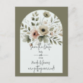 カーキオリーブグリーンウォーターフローラ保存日付 案内ポストカード (正面)