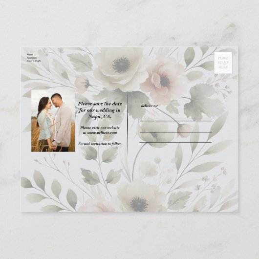 カーキオリーブグリーンウォーターフローラ救日付 案内ポストカード (裏面)