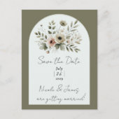 カーキオリーブグリーンウォーターフローラ救日付 案内ポストカード (正面)