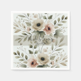 カーキオリーブグリーンウォーターフローラ結婚ズ スタンダードカクテルナプキン
