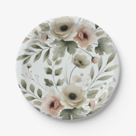 カーキオリーブグリーンウォーターフローラ結婚ズ ペーパープレート