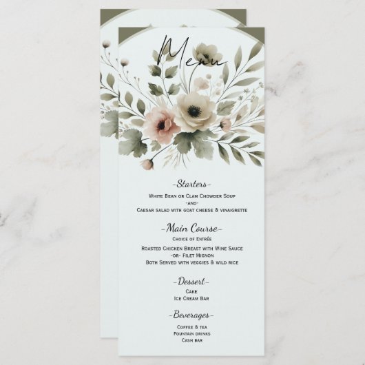 カーキオリーブグリーンウォーターフローラ結婚ズ メニュー (正面/裏面)