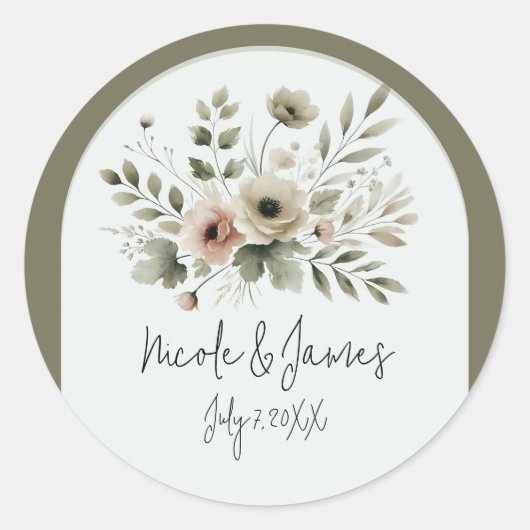 カーキオリーブグリーンウォーターフローラ結婚ズ ラウンドシール (正面)