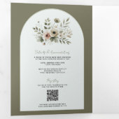 カーキオリーブグリーンウォーターフローラ結婚ズ 三つ折り招待状 (内部最初)