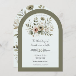 カーキオリーブグリーンウォーターフローラ結婚ズ 招待状