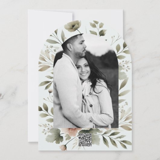 カーキオリーブグリーンウォーターフローラ結婚ズ 招待状 (裏面)