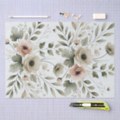 カーキオリーブグリーンウォーターフローラ結婚ズ 薄葉紙 (クラフト)