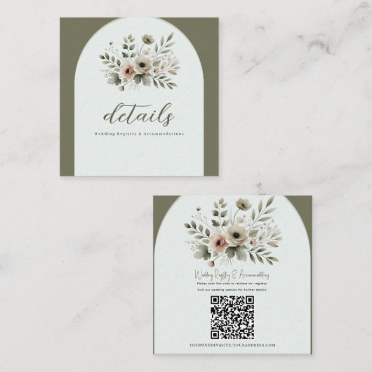 カーキオリーブグリーンウォーター結婚カラーフローラ詳細 スクエア名刺 (正面/裏面)