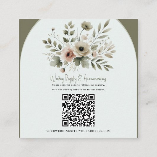 カーキオリーブグリーンウォーター結婚カラーフローラ詳細 スクエア名刺 (裏面)