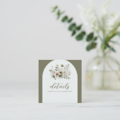 カーキオリーブグリーンウォーター結婚カラーフローラ詳細 スクエア名刺 (スタンド正面)