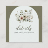 カーキオリーブグリーンウォーター結婚カラーフローラ詳細 スクエア名刺 (正面)