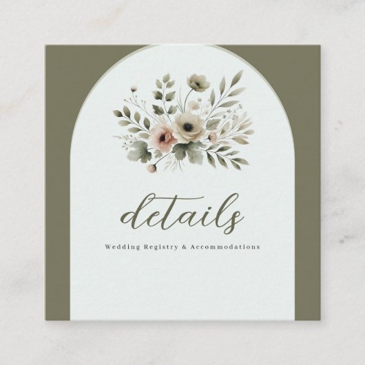 カーキオリーブグリーンウォーター結婚カラーフローラ詳細 スクエア名刺 (正面)