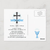 カーキカッコいいブラックボーイファーストホーリーコミュニオン招待状 ポストカード (裏面)