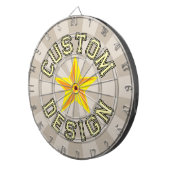 カーキカラー&イエロースターカスタムデザイン文字 ダーツボード (正面右)