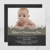 カーキグリーンブラックボーイズフォト《キリスト教》洗礼式や命名式 招待状 (正面/裏面)