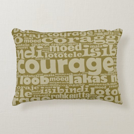 カーキグリーン多言語勇気タイポグラフィ アクセントクッション (正面)