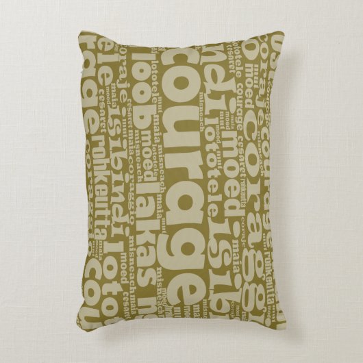 カーキグリーン多言語勇気タイポグラフィ アクセントクッション (正面(垂直))