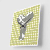 カーキサファリポップ・アートのドットと象 スクエア壁時計 (傾斜)