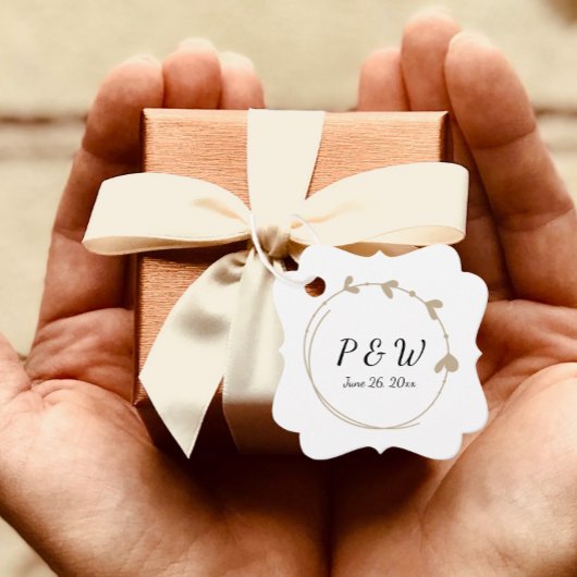 カーキシンプルハートリースモノグラム結婚ズ フェイバータグ