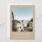 カーキシンプルーカップル結婚フォト サンキューカード (正面)