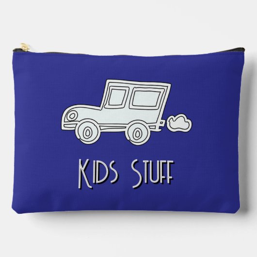 カーキッおもしろいズ物ブルー アクセサリーポーチ (正面)