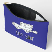 カーキッおもしろいズ物ブルー アクセサリーポーチ (見開き)