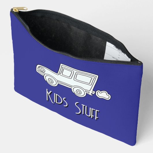 カーキッおもしろいズ物ブルー アクセサリーポーチ (見開き)