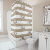 カーキパーソナライズされたベージュのシャワーストライプのカーテン シャワーカーテン (インサイチュ)