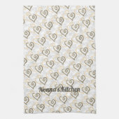 カーキブラウンリンクハートアーカスタムト キッチンタオル (縦)