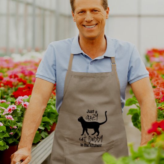 カーキブラックパーソナライズされたキャット熱狂するパパ ロングエプロン
