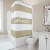 カーキホワイトはっきりしたホリストライプズ#3モノグラム シャワーカーテン (インサイチュ)