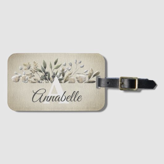 カーキボタニ葉カルモノグラムのラゲージタグ ラゲッジタグ (正面横)