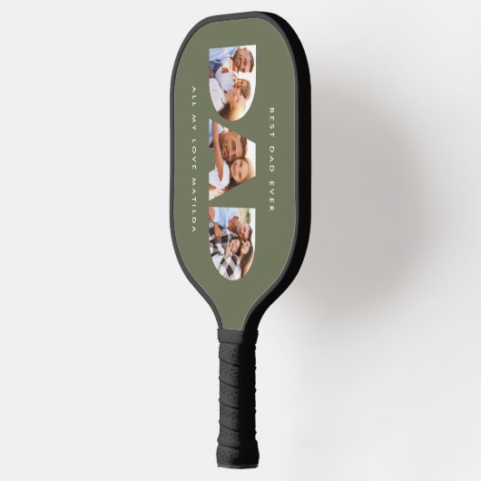 カーキモダングリーンタイポグラフィフォト数々のパパ ピックルボールラケット (左)