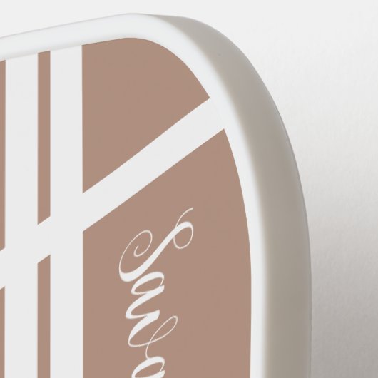 カーキモダンホワイトストライプ名前をカスタムする ピックルボールラケット (左詳細)