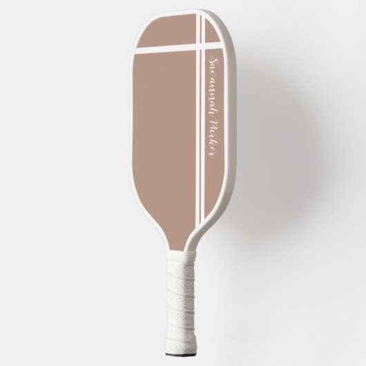 カーキモダンホワイトストライプ名前をカスタムする ピックルボールラケット (左)