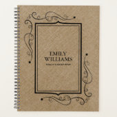 カーキリネンテクスチャブラックヴィンテージフレーム プランナー手帳 (正面)