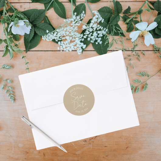 カーキ様式の結婚式の日付を保存 ラウンドシール