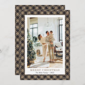 カーキ素朴プレイド雪の写真メリークリスマス シーズンカード (正面/裏面)